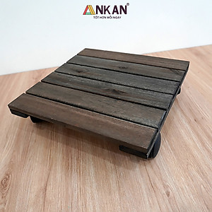 Đế Lót Chậu Cây Có Bánh Xe Thương Hiệu ANKAN, Đế Để Chậu Cây, Mặt Vuông Bằng Gỗ Tràm, Màu Đen Đường Kính 30 Cm, Tải Trọng 80kg - Hàng Xuất Khẩu