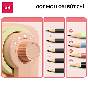 Gọt chì quay tay, chuốt bút chì màu pastel Deli nhỏ gọn sắc bén tiện lợi dễ thương an toàn, đáy chống trượt chất lượng