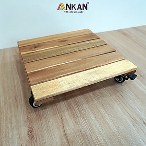Kệ Để Chậu Cây Có Bánh Xe ANKAN, Đế Để Chậu Cây, Kệ Giá Đỡ Chậu Hoa Cây Cảnh, Hình Vuông Màu Vàng R30 Cm, Tải 150kg