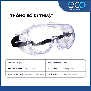 Kính bảo hộ lao động 3M cao cấp Mỹ 11621AF chống bụi, chống hóa chất, chống sương mờ, kính phun thuốc trừ sâu