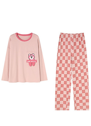 Bộ Đồ Ngủ, Bộ Mặc Nhà Dài Tay Thu Đông Cho Nữ Họa Tiết Dễ Thương Chất Thun Cotton Mềm Mát