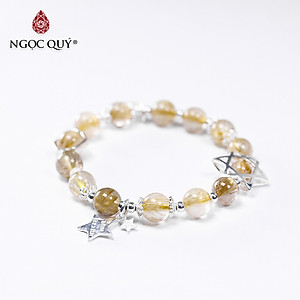 Vòng tay đá thạch anh tóc vàng phối charm ngôi sao size hạt 8mm mệnh thủy, kim - Ngọc Quý Gemstones