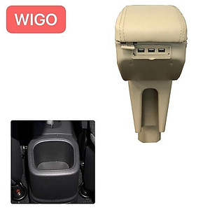 Hộp tỳ tay ô tô dành cho xe Toyota Wigo cao cấp tích hợp 7 cổng USB - Mã: DUSB-WO - 2 màu: Đen và Be