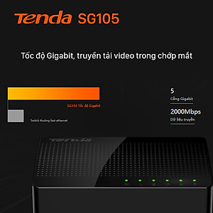 Bộ chia mạng Switch Tenda SG105 5 cổng Gigabit - Hàng Chính Hãng