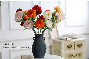 Hoa lụa cao cấp, hoa mẫu đơn giả 2 bông 1 nụ sang trọng trang trí phòng khách, tiền sảnh