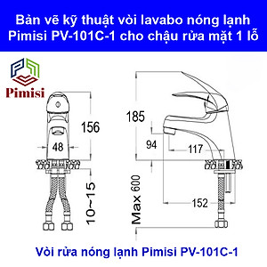 Vòi chậu rửa mặt nóng lạnh Pimisi cho chậu lavabo 1 lỗ bằng đồng thau - mạ crom, niken sáng bóng dùng trong nhà tắm - điều chỉnh nước bằng gật gù nóng lạnh gắn trên bồn chậu rửa mặt treo tường - bàn đá - mặt trên chậu rửa | Hàng chính hãng