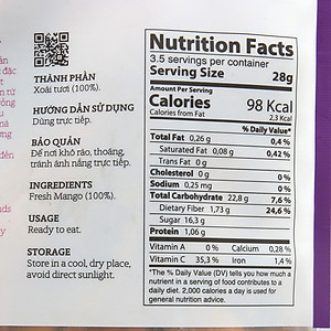 Xoài Sấy Dẻo Tự Nhiên Không Đường Vinamit (100g)