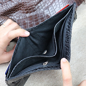 {DA CÁ SẤU THẬT} Bóp Da Cá Sấu 2 Mặt Bàn Tay Cá Sấu Màu Đen - Ví Nam Da Cá Sấu 2 Mặt Có Khoá Kéo Cao Cấp Dáng Ngang Thời Trang