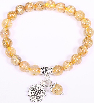 Vòng tay thạch anh tóc vàng mix hoa hướng dương bạc hạt đá 7mm mệnh thủy, kim - Ngọc Quý gemstones