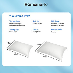 Ruột Gối Microfiber Lông Vũ Nhân Tạo Homemark - Siêu Mềm, Chống Xẹp, Thoáng Khí, Kháng Khuẩn