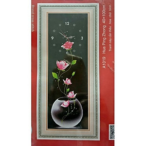 Tranh thêu chữ thập Đồng hồ- Bình Hoa (40*100cm) chưa thêu