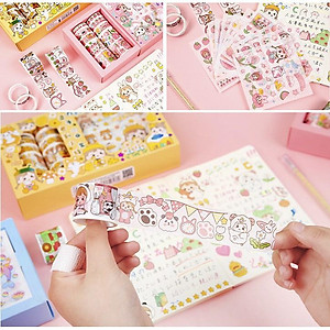Hộp 10 Washi Tape 10 Sticker Cô Bé Cute Dễ Thương Băng Keo Dính Hình Dán Stickers Trang Trí Sổ Tay Xinh