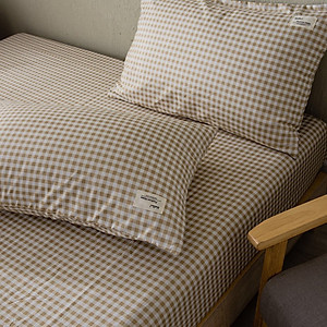 Bộ Ga Gối Cotton Tici Kẻ LIDACO Cao Cấp - Caro Nâu Nhạt