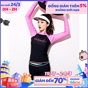 Set Đồ Bơi Ba Chi Tiết Đồ Bơi Nữ Tay Dài Quần Dài Màu Hồng Đen Chủ Đạo AT205 MayHomes Black-Pink Colored Long Sleeves And Long Pants Women Swimwear Set, UPF 50 Sun Protection