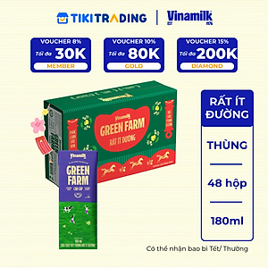 Thùng 48 Hộp Sữa Tươi Tiệt Trùng Vinamilk Green Farm Rất ít đường - Lốc 4 Hộp 180ml