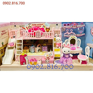 Hộp đồ chơi ngôi nhà búp bê - ngôi nhà của thỏ - phòng ngủ - bàn trang điểm