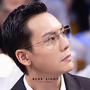 Gọng Kính Cận, Kính Giả Cận Nam Nữ Mắt Vuông Cỡ Vừa, Nửa Gọng Kim Loại Cứng Cáp, Màu Bạc, Đen - BLUE LIGHT