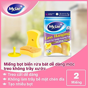 Miếng Bọt Biển Rửa Chén MyJae 2 Mặt, Mút Xốp Rửa Bát Đa Năng Kèm Miếng Nhựa Hít Kê  11.3cm x 7.8cm x 3cm  (2 Miếng/Gói)