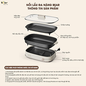 Nồi Lẩu Nướng Điện Đa Năng BEAR SB-NL45K Gồm 6 Chức Năng Dung Tích 4.5 Lít Công Suất 1600 W - Hàng Chính Hãng