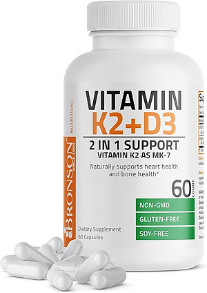 Vitamin K2 D3 - MK7 Bronson 250 Viên Hỗ trợ Giúp Xương Chắc Khỏe, Tăng Hóc Môn, Phát Triển Cơ