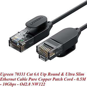 Ugreen UG70331NW122TK 0.5m cáp mạng cat6a utp od2.8 siêu nhỏ thuần đồng - HÀNG CHÍNH HÃNG