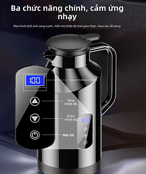 Bình Đun Nước Xe Hơi Chuyên Dùng Mẫu Mới 2026 Dung Tích 1200ML SUS304 12V/24V 200W Tự Ngắt Khi Sôi Dùng Cho Xe Tải Xe Khách Đường Dài
