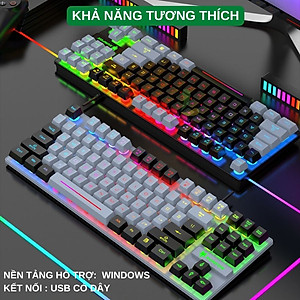 Bàn phím giả cơ gaming XUNFOX K10 - Bàn phím có dây công thái học 87 phím LED Rainbow - Hàng nhập khẩu