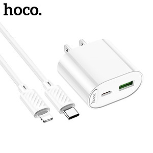 Bộ Sạc Nhanh Cho Iphone PD20W Hoco C80/C80A/C109 2 cổng Usb và Type-C kèm dây sạc Type-C sang iPhone 1M Sạc 0-50% Pin trong 30 phút - Hàng chính hãng