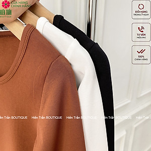  Áo croptop tay dài Hiền Trần BOUTIQUE cổ vuông vải thun ôm body crotop nữ cotton co giãn tốt