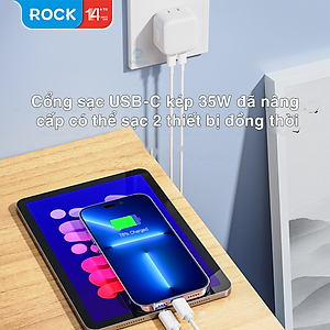 Củ sạc nhanh Rockspace T58 2 cổng TypeC sạc nhanh 35w sạc ổn định - hàng chính hãng bảo hành 12 tháng