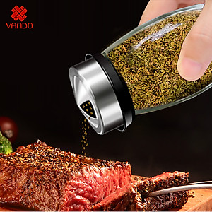 Bộ 6 lọ đựng gia vị thủy tinh chống vỡ xoay 360 độ,  Hũ đựng gia vị cao cấp loại 1 cho đồ dùng nhà bếp Vando