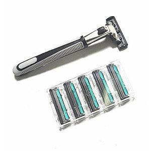 Dao cạo râu kèm 5 lưỡi dao thay thế không gỉ 