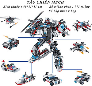 Đồ chơi lắp ráp trẻ em bằng nhựa ABS an toàn -Tàu chiến MECH và SIEU ROBOT BẢO VỆ TRÁI ĐẤT-  