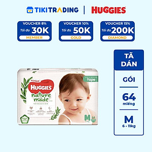 Tã Dán Siêu Cao Cấp Huggies Platinum Naturemade M64 (64 Miếng)