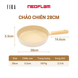 [Hàng chính hãng] Chảo chiên, cạn chống dính, bếp từ Fika Neoflam cỡ lớn 28cm, thành cao 5,5cm, dài 44.5cm (gồm cán), trọng lượng 965g. Made in Korea