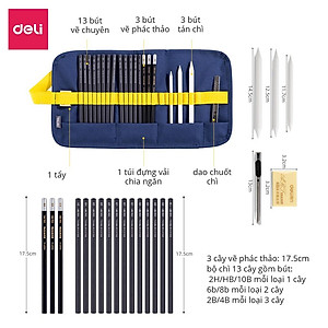 Bộ Túi Dụng Cụ Vẽ Phác Thảo 22 Phụ Kiện Deli -Vẽ Mỹ Thuật Được Giáo Viên Đề Xuất