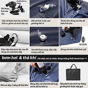Đệm Hơi Ô Tô , Nệm Hơi Ô Tô Chân Liền Tặng Kèm 2 Gối hơi, 1 Bơm điện  Nêm Chất Liệu Vải Nhung Dù Màu Ghi Có Thể Gấp Gọn, Dành Cho Nhiều Dòng Xe 