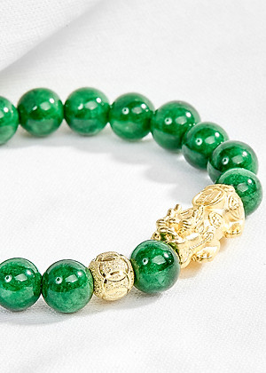 Vòng tay cẩm thạch sơn thủy thiên nhiên phối tỳ hưu mạ vàng Ngọc Quý Gemstones