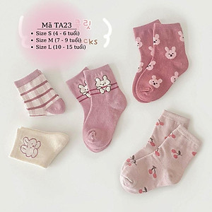Tất cho bé gái 4 - 12 tuổi màu hồng thun co giãn thoáng khí vớ cổ cao dài cute dễ thương phù hợp trẻ em học sinh nữ TA23