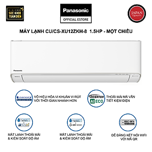 Máy lạnh/Điều hòa Panasonic CU/CS-XU12ZKH-8 - Công suất 1.5HP - Một chiều - Lọc sạch không khí nanoeX - Kết nối wifi - Hàng chính hãng