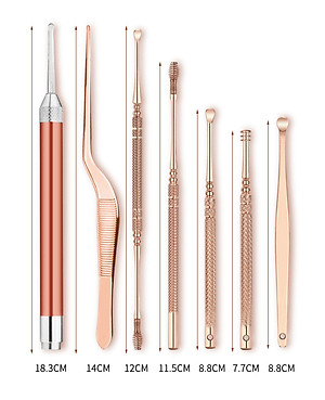 Bộ 7 Dụng Cụ Lấy Ráy Tai Có Đèn LED Bằng Thép Không Gỉ Màu Vàng Hồng Chất Lượng Cao  