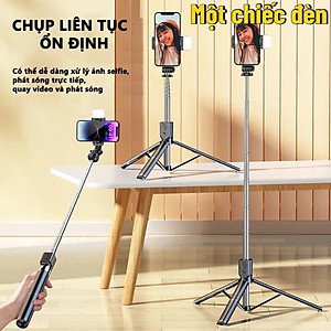 Gậy Tripod chụp ảnh tự sướng Selfie 3 chân gấp gọn 30cm, kéo dài 1M7 điều khiển từ xa có đèn Tripod chụp ảnh livestream - Hàng nhập khẩu