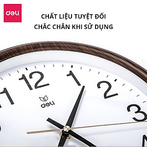 Đồng hồ treo tường vân gỗ cao cấp Deli - Kèm móc treo - Decor trang trí nhà cửa và quán cafe - 8842