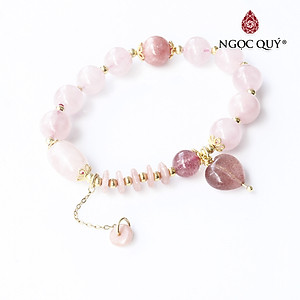 Vòng đá thạch anh hồng phối thạch anh dâu và đá đào hoa mệnh hỏa, thổ - Ngọc Quý Gemstones