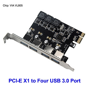 Four Ports USB 3.0 Super Fast 5Gbps PCI-E Expansion Card PCI Express Adapter Converter Card 6A Power Supply Module For - Black