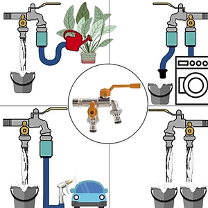 Vòi nước Faucet tăng áp bằng hợp kim vòi nước 2 đầu ra thông minh kèm 2 đầu nối ống