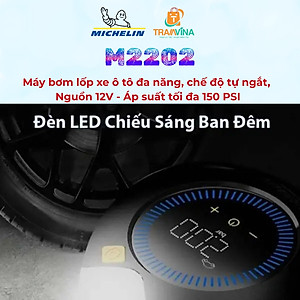 Michelin M2202 - Máy bơm lốp xe ô tô đa năng, chế độ tự ngắt, nguồn sạc 12V, công suất 144W - Hàng Chính Hãng