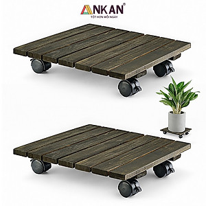 Đế Lót Chậu Cây Có Bánh Xe Thương Hiệu ANKAN, Đế Để Chậu Cây, Mặt Vuông Bằng Gỗ Tràm, Màu Đen Đường Kính 30 Cm, Tải Trọng 80kg - Hàng Xuất Khẩu