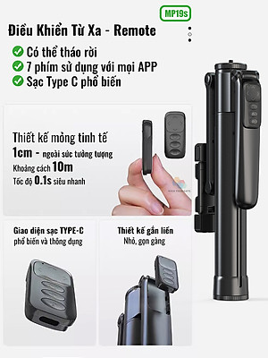 Gậy quay video MP19s thông minh,chụp ảnh, livestream, kim loại bền bỉ, gimbal 360 dõi theo, nâng cấp, hàng chính hãng