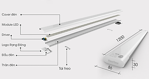 Bộ đèn LED bán nguyệt Rạng Đông M66 1200/60W ánh sáng trắng - Hàng chính hãng